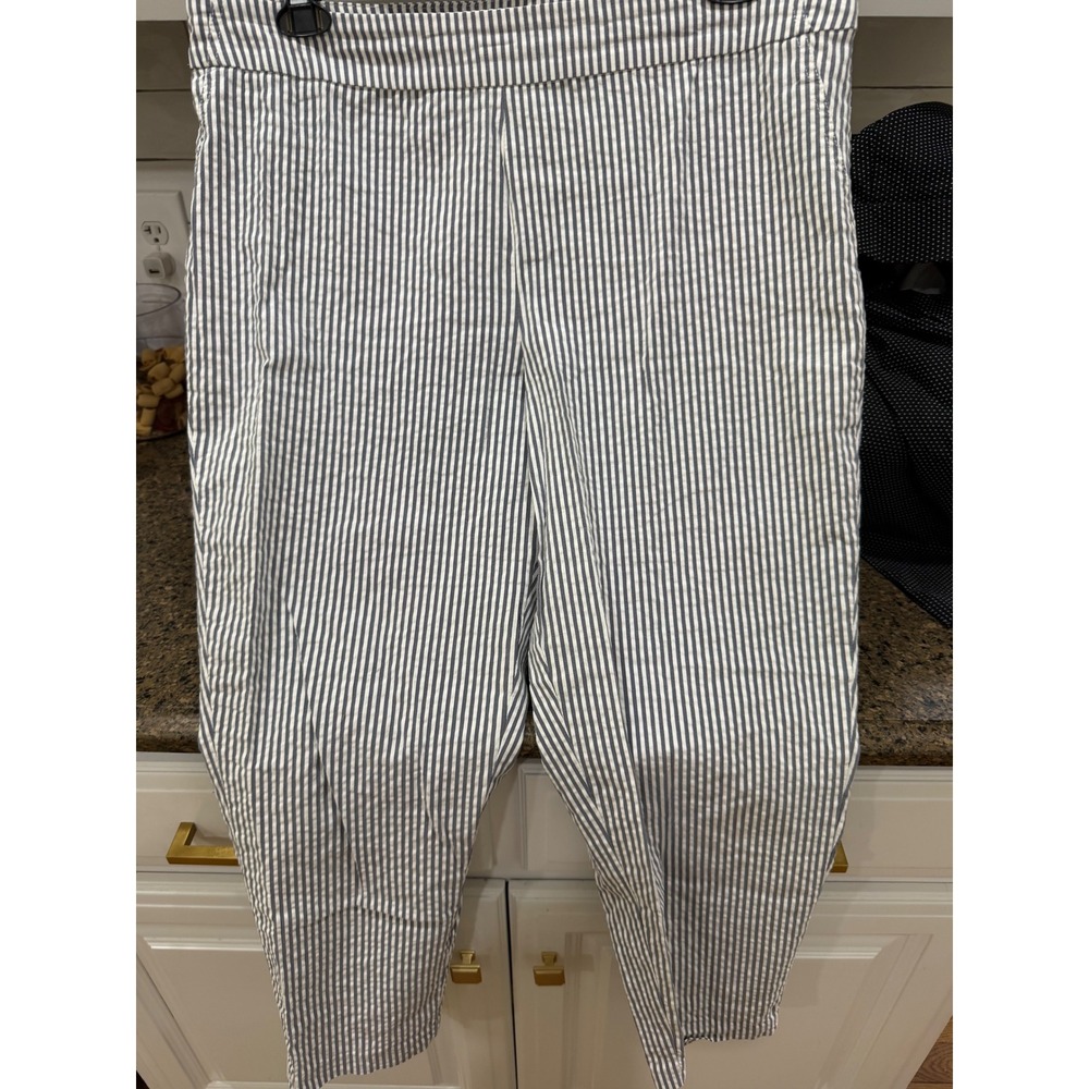 Jones New York Seersucker Striped Pants Blue White 18W Tapered Leg‎ Stretch